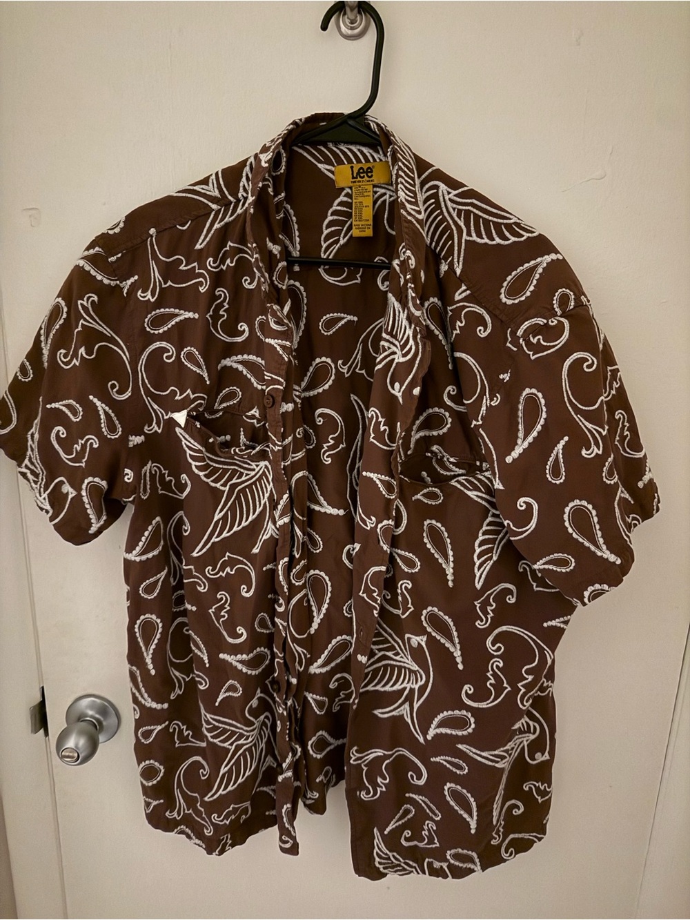 Lee Men’s Cowboy 🤠 Embroidered Brown Short-Sleeve button down Shirt
